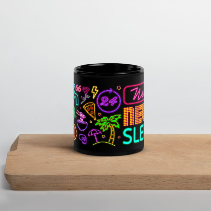 Black Glossy Mug /// Neon Never Sleeps - Image 3