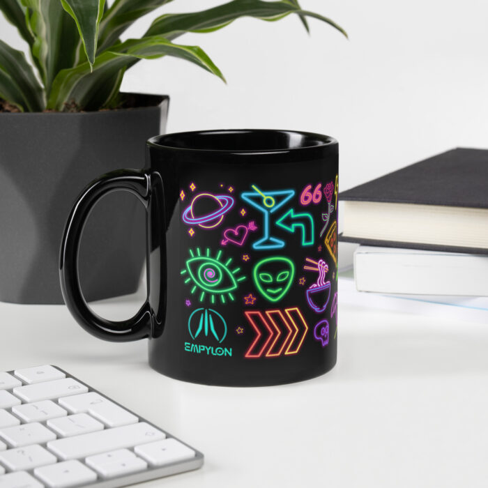 Black Glossy Mug /// Neon Never Sleeps - Image 2