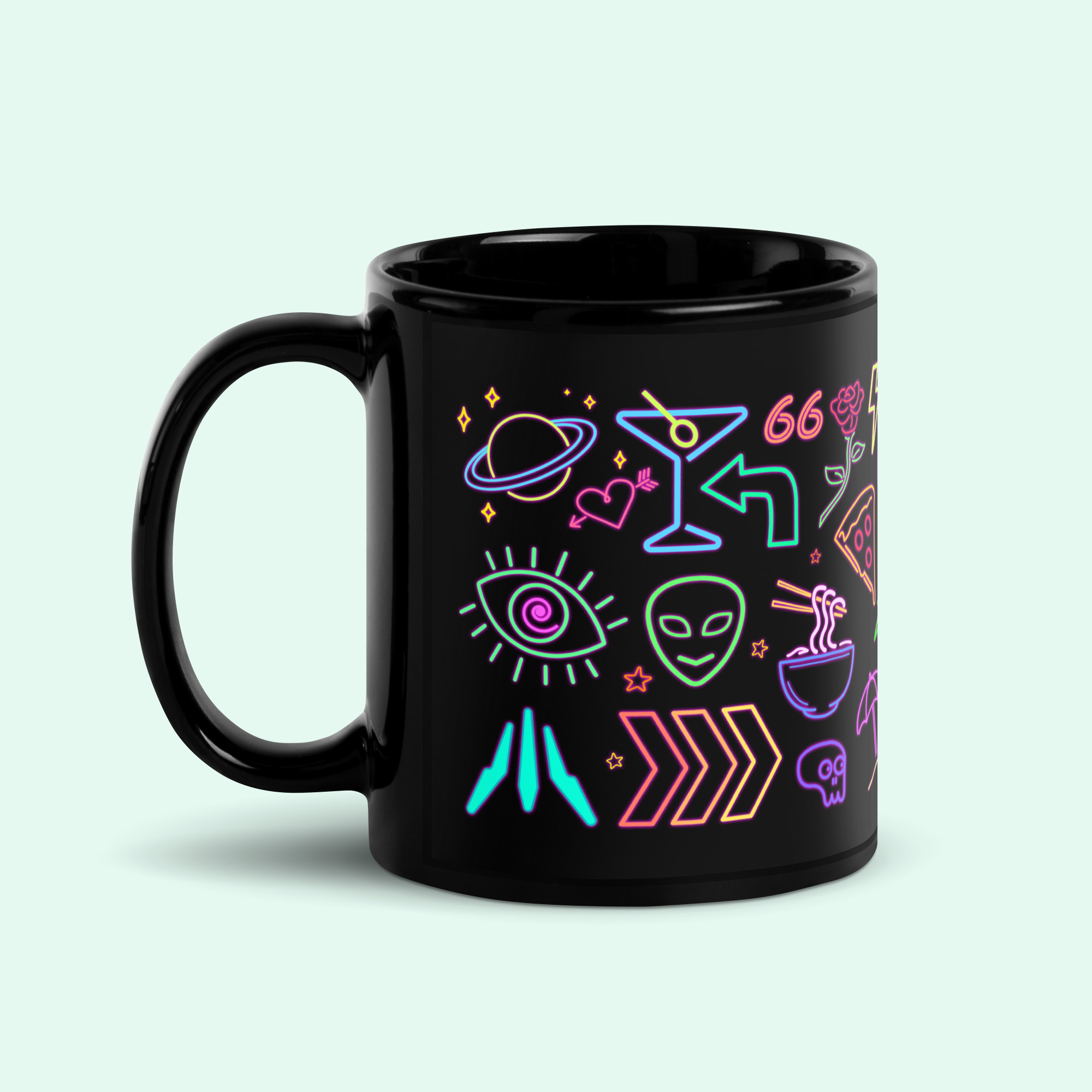 Black Glossy Mug /// Neon Never Sleeps - Image 3